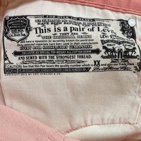 Women's Levi's  501 Coral/Peach cuffed Shorts - Picture 3 of 3